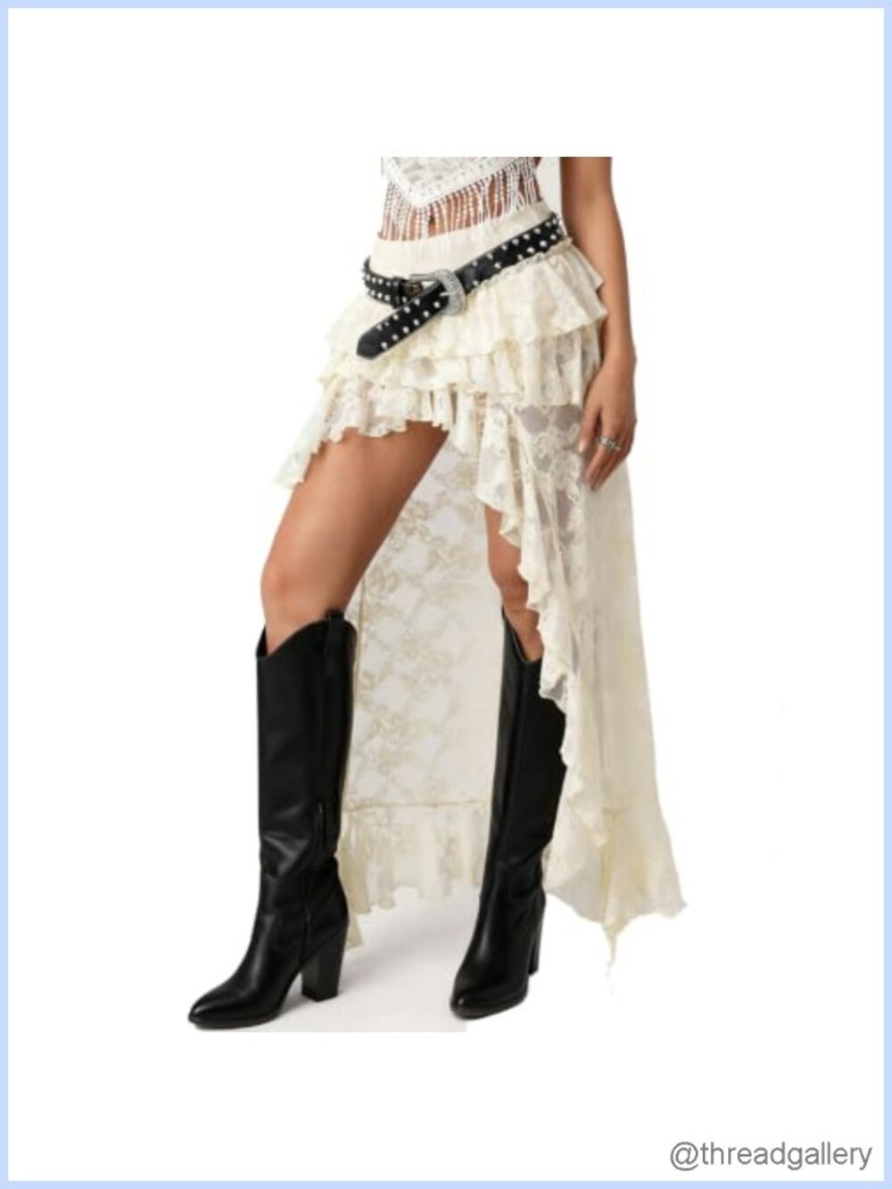 Boho Lace Long Layered Ruffle High Low Sheer Mesh Maxi Skirt